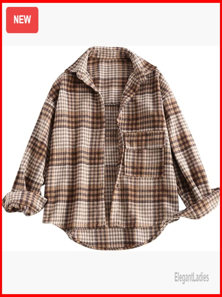 Plaid Long Sleeve Button Down Shacket With Pocket Casual Jacket